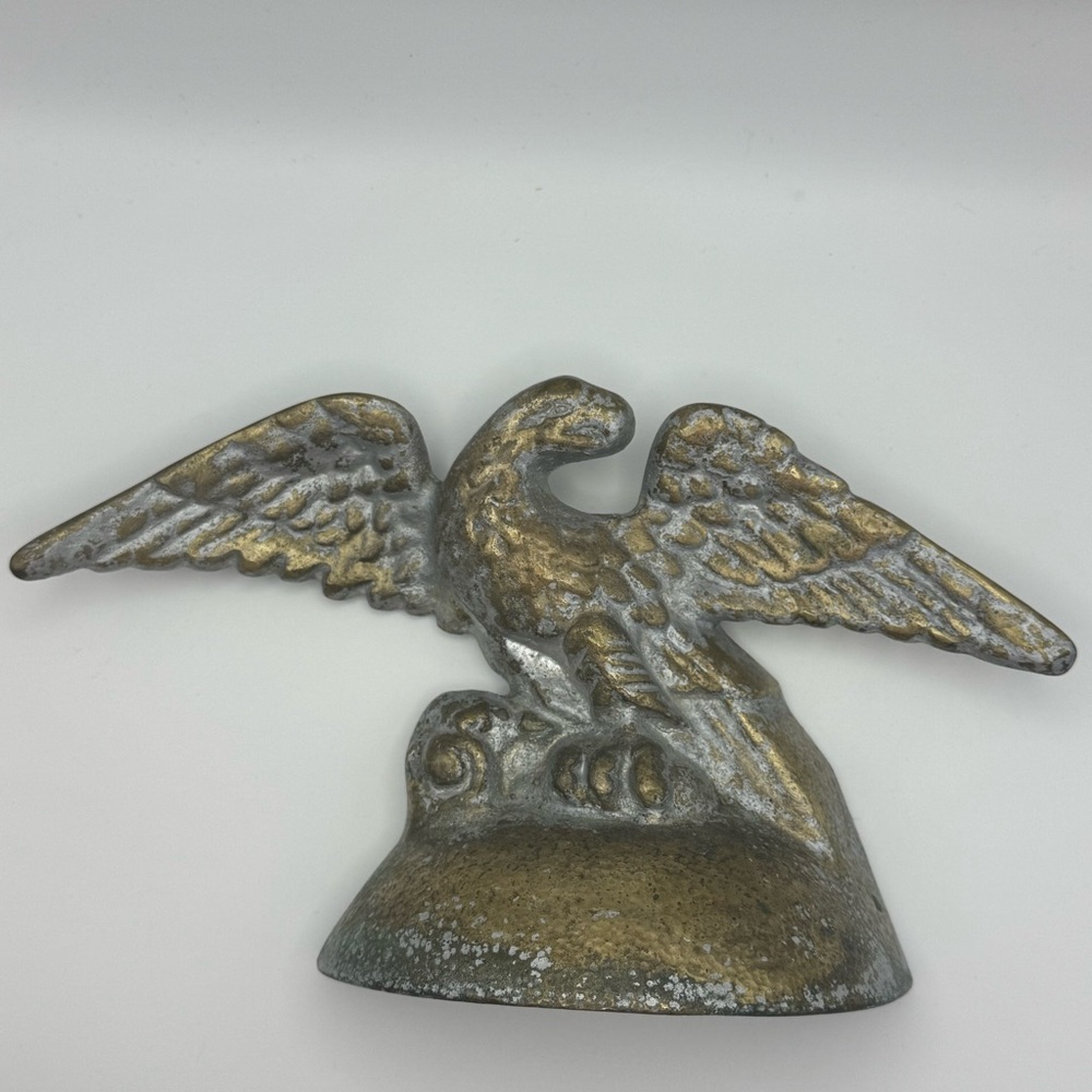 Antique-Style Vintage Cast Metal Eagle Sculpture Gold and Silver Patina